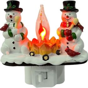 2024 Plug-In Resin 3D Flameless Candle Night Light - Snowman Flameless Campfire Night Light, Perfect For Christmas Decoration And Bedroom Atmosph