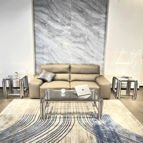 Modern Stainless Steel Coffee Table Set Set Of 3, Double-Layer Clear Tempered Glass Table Top, Coffee Table  Two End Side Table 3-Pieces Sets For (Color: Silver)