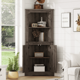 Tall Corner Cabinet With Doors For Living Room, Bathroom,Dining Room Or Kitchen,color Dark Walnut (Option: Walnut)