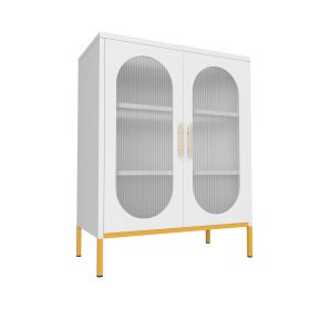 Fluted Glass 2-Door Cabinet (Color: White)