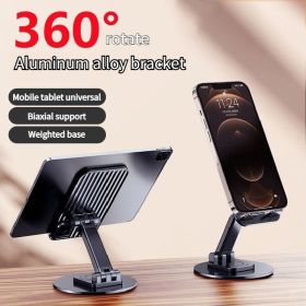 Foldable Phone Stand For Desk - Height Adjustable Cell Phone Holder Portable Cellphone Cradle Desktop Dock Metal Base 360 Degree Rotatable Compat (Color: Black)