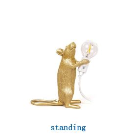 Creative Nordic Resin Mouse Table Lamp Desk LED Night Lights Small Mini Rat Desk Lamps (Color: Gold, type: US-standing)